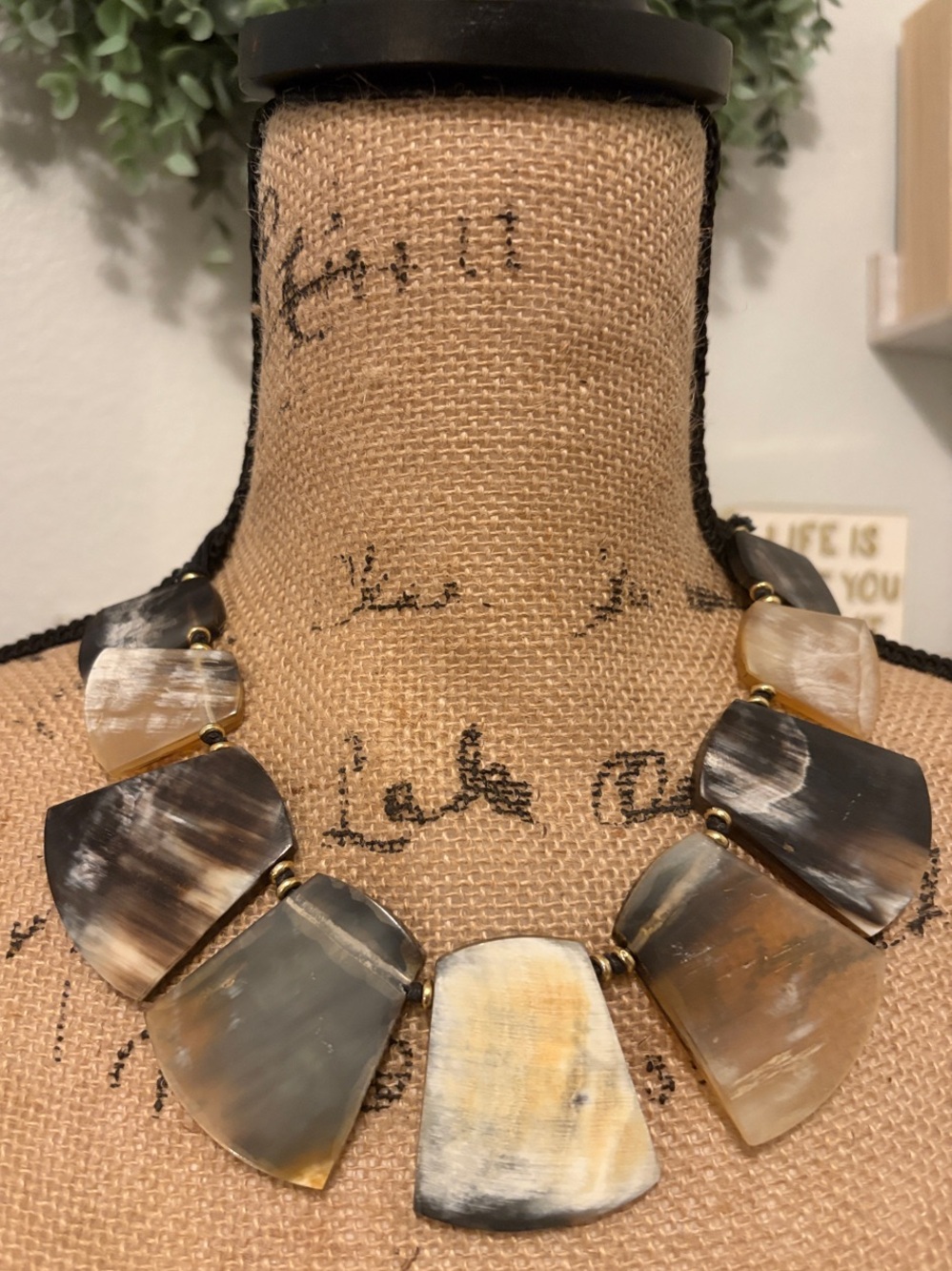 Chico's Neutral Horn-Effect Statement Necklace - Cream, Brown, Gray